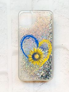 Чохол із плаваючими блискітками на iPhone 11 Срібний :: Серце з соняхом. Україна (принт 260)