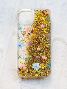 Чохол із плаваючими блискітками на iPhone 14 Золотий :: Квітковий фон (принт 267)