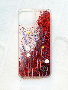 Чохол із плаваючими блискітками на iPhone 14 Червоний :: Польові квіти (принт 270)