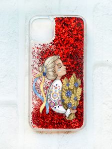 Чохол із плаваючими блискітками на iPhone 11 Червоний :: Українка з колосками (принт 173)