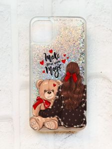 Чохол із плаваючими блискітками на iPhone 11 Срібний :: Дівчина з ведмедиком (принт 188)