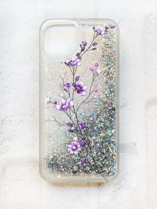 Чохол із плаваючими блискітками на iPhone 13 Срібний :: Гілочка квітів (принт 278)