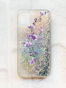 Чохол із плаваючими блискітками на iPhone 11 Срібний :: Гілочка квітів (принт 278)