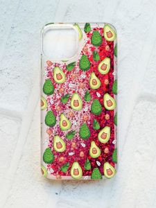 Чохол із плаваючими блискітками на iPhone 14 Рожевий :: Авокадо з котиками (принт 301)