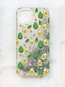 Чохол із плаваючими блискітками на iPhone 14 Срібний :: Авокадо з котиками (принт 301)