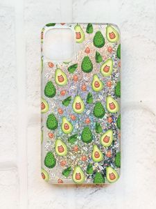 Чохол із плаваючими блискітками на iPhone 11 Срібний :: Авокадо з котиками (принт 301)