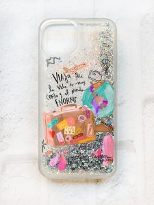 Чохол із плаваючими блискітками на iPhone 14 Срібний :: Настрій подорожувати (принт 329)