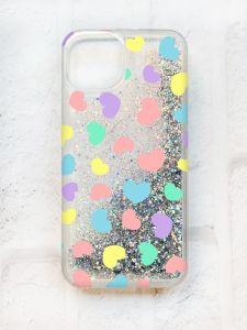 Чохол із плаваючими блискітками на iPhone 13 Срібний :: Різнокольорові сердечка (принт 335)