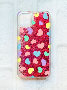Чохол із плаваючими блискітками на iPhone 11 Рожевий :: Різнокольорові сердечка (принт 335)