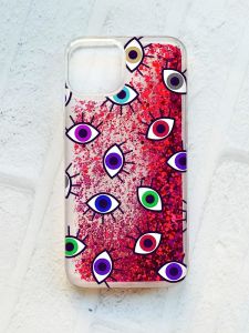 Чохол із плаваючими блискітками на iPhone 14 Рожевий :: Різнокольорові очі (принт 336)