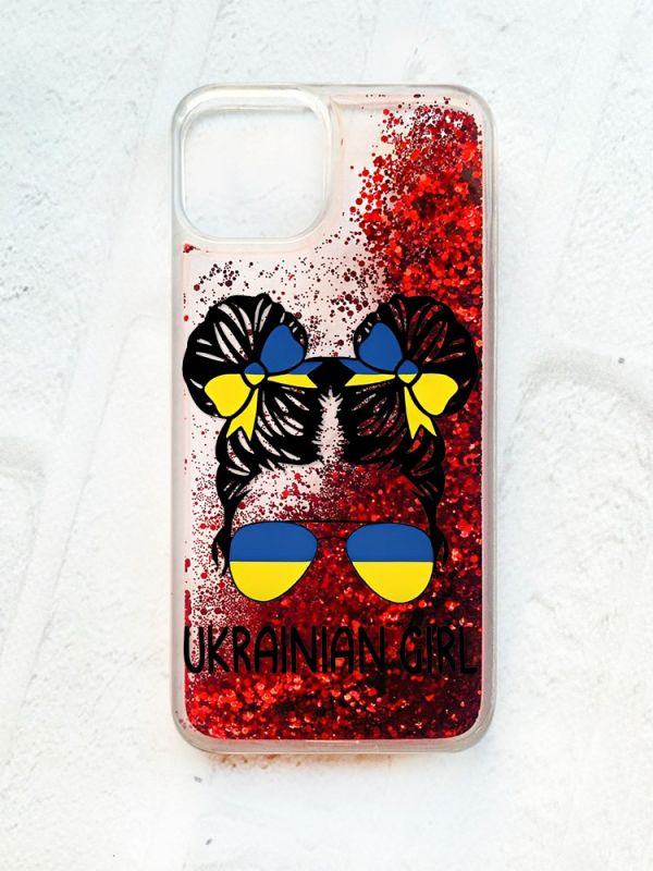 Чохол із плаваючими блискітками на iPhone 14 Червоний :: Українська дівчина (принт 113)