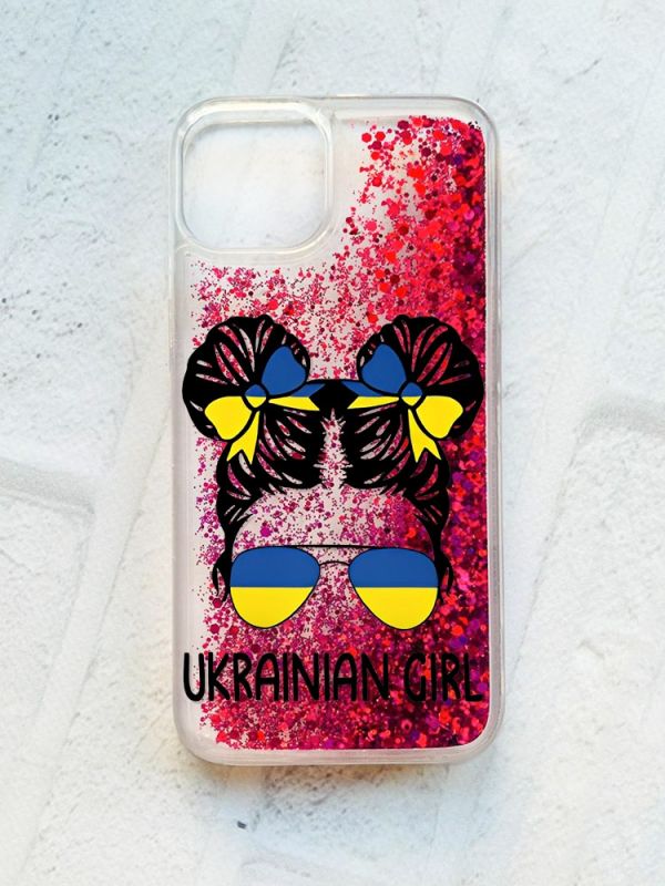 Чохол із плаваючими блискітками на iPhone 14 Рожевий :: Українська дівчина (принт 113)