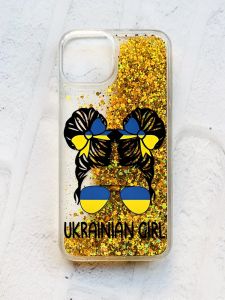 Чохол із плаваючими блискітками на iPhone 14 Золотий :: Українська дівчина (принт 113)