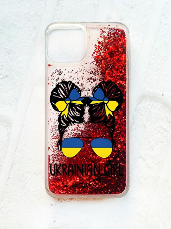 Чохол із плаваючими блискітками на iPhone 13 Червоний :: Українська дівчина (принт 113)