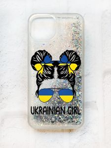 Чохол із плаваючими блискітками на iPhone 13 Срібний :: Українська дівчина (принт 113)
