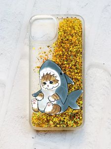 Чохол із плаваючими блискітками на iPhone 13 Золотий :: Кошеня (принт 120)