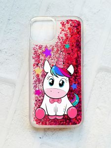 Чохол із плаваючими блискітками на iPhone 14 Рожевий :: Єдиноріг (принт 102)