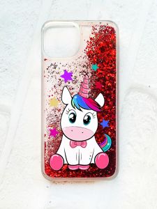 Чохол із плаваючими блискітками на iPhone 13 Червоний :: Єдиноріг (принт 102)