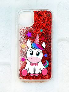 Чохол із плаваючими блискітками на iPhone 11 Червоний :: Єдиноріг (принт 102)