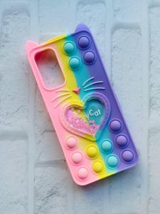 Чохол Попіт Антистрес Поп-Іт Pop It на Samsung M13 4G Котик з сердечком Рожево-фіол.