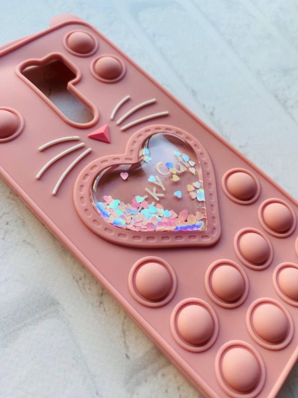Чохол Попит Антистрес Поп-Іт Pop It для Xiaomi Redmi 9 Поп іт Котик з сердечком рожевий