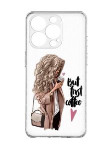 Чохол із захистом камери на  iPhone 15 Pro :: Дівчина з кавою (принт 114)