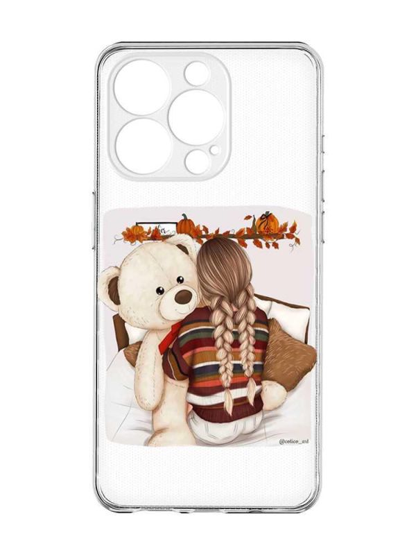 Чохол із захистом камери на  iPhone 15 Pro :: Дівчинка з ведмедиком (принт 117)