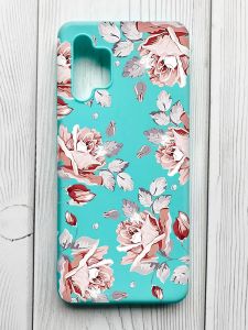 Матовий бірюзовий чохол на Samsung Galaxy A32 :: Фон Троянди (принт 273)