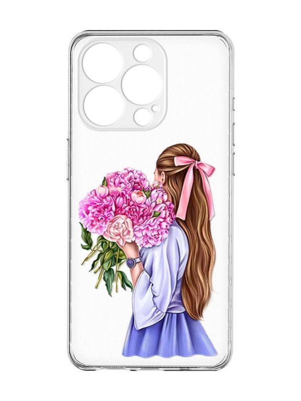 Прозорий чохол із захистом камери на iPhone 15 Pro Max :: Дівчина з півоніями (принт 11)