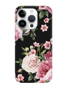 Матовий чорний чохол на Apple iPhone 14 Pro :: Рожеві квіти (принт 287)