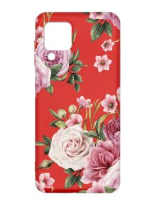 Матовий червоний чохол на Samsung Galaxy M32/A22/M22 4G :: Рожеві квіти (принт 287)