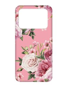Матовий рожевий чохол на Xiaomi Poco X4 Pro 5G :: Рожеві квіти (принт 287)