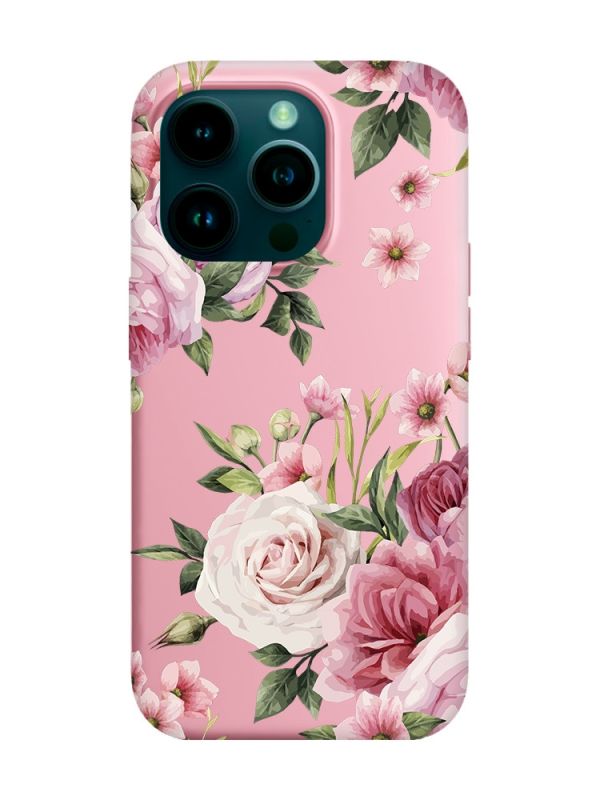 Матовий рожевий чохол на Apple iPhone 14 Pro :: Рожеві квіти (принт 287)