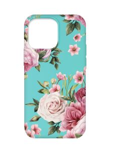 Матовий бірюзовий чохол на Apple iPhone 13 Pro :: Рожеві квіти (принт 287)