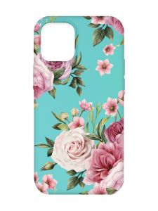 Матовий бірюзовий чохол на Apple iPhone 12/12 Pro (6.1) :: Рожеві квіти (принт 287)