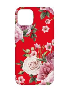 Матовий червоний чохол на Apple iPhone 14 :: Рожеві квіти (принт 287)