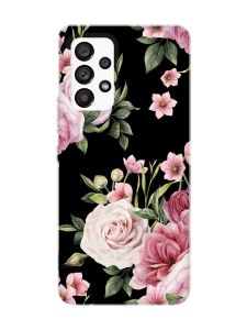 Матовий чорний чохол на Samsung Galaxy A53 4G/5G :: Рожеві квіти (принт 287)