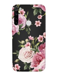 Матовий чорний чохол на Xiaomi Redmi Note 8T :: Рожеві квіти (принт 287)