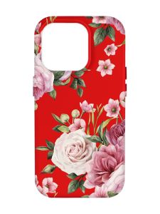 Матовий червоний чохол на Apple iPhone 14 Pro Max :: Рожеві квіти (принт 287)