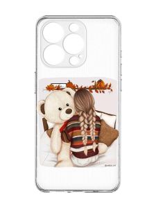 Прозорий чохол із захистом камери на iPhone 15 Pro Max :: Дівчинка з ведмедиком (принт 117)