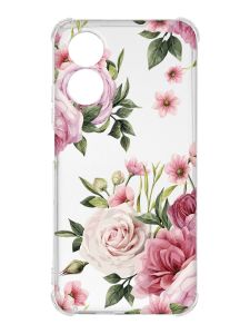 Чохол із потовщеними кутами на Oppo A17 :: Рожеві квіти (принт 287)