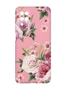 Матовий рожевий чохол на Samsung Galaxy A12 :: Рожеві квіти (принт 287)