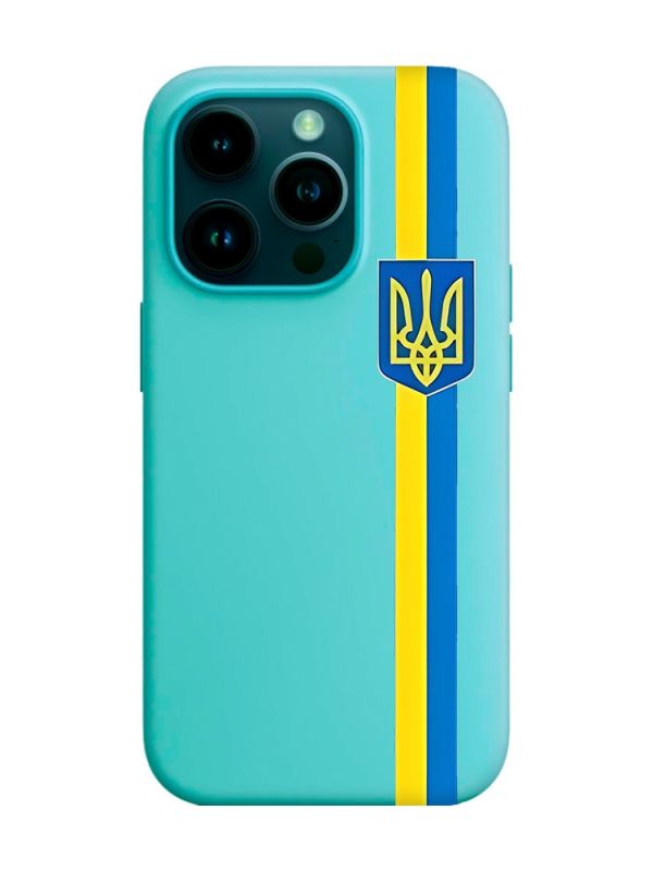 Матовий бірюзовий чохол на Apple iPhone 14 Pro :: Стрічка Україна (патріотичний принт 253)