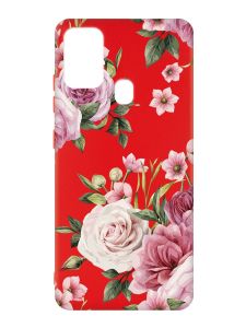 Матовий червоний чохол на Samsung Galaxy M30s/M21 :: Рожеві квіти (принт 287)