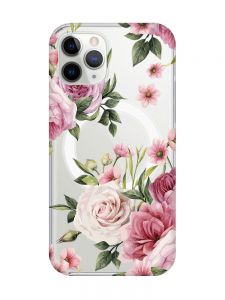 Магнітний чохол на iPhone 11 Pro Max із підтримкою MagSafe :: Рожеві квіти (принт 287)