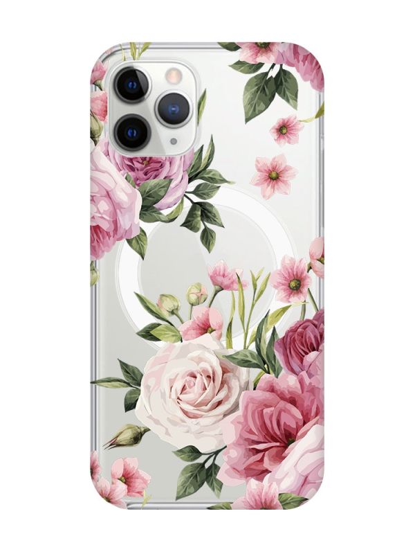 Магнітний чохол на iPhone 11 Pro Max із підтримкою MagSafe :: Рожеві квіти (принт 287)