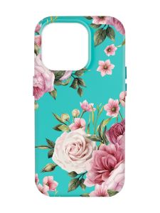 Матовий бірюзовий чохол на Apple iPhone 14 Pro Max :: Рожеві квіти (принт 287)
