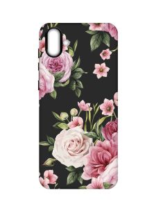 Матовий чорний чохол на Samsung Galaxy A04 :: Рожеві квіти (принт 287)