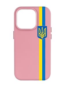 Матовий рожевий чохол на Apple iPhone 14 Pro Max :: Стрічка Україна (патріотичний принт 253)