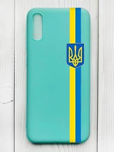 Матовий бірюзовий чохол на Xiaomi Redmi 9А :: Стрічка Україна (патріотичний принт 253)